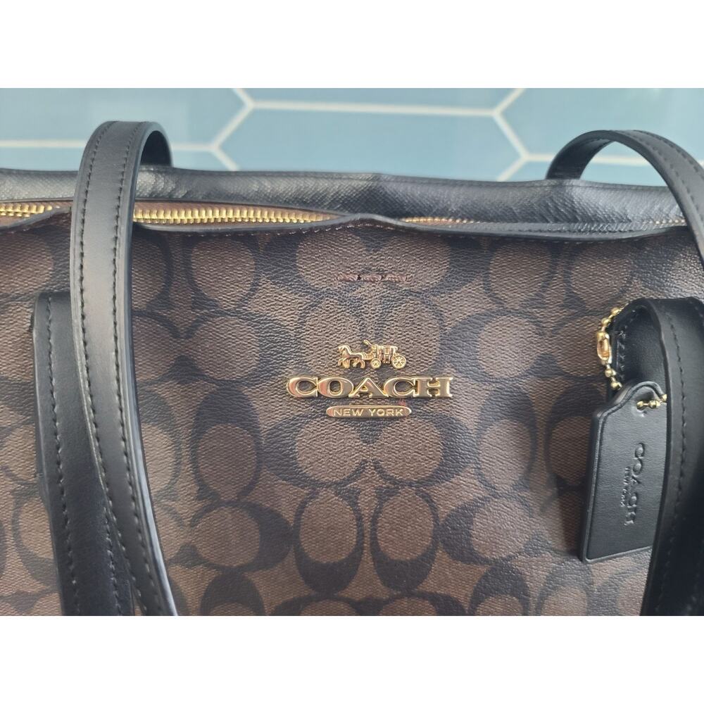 Coach Authentic Brown Signature Coated Canvas Large Avenue Carryall Tote - Picture 6 of 16